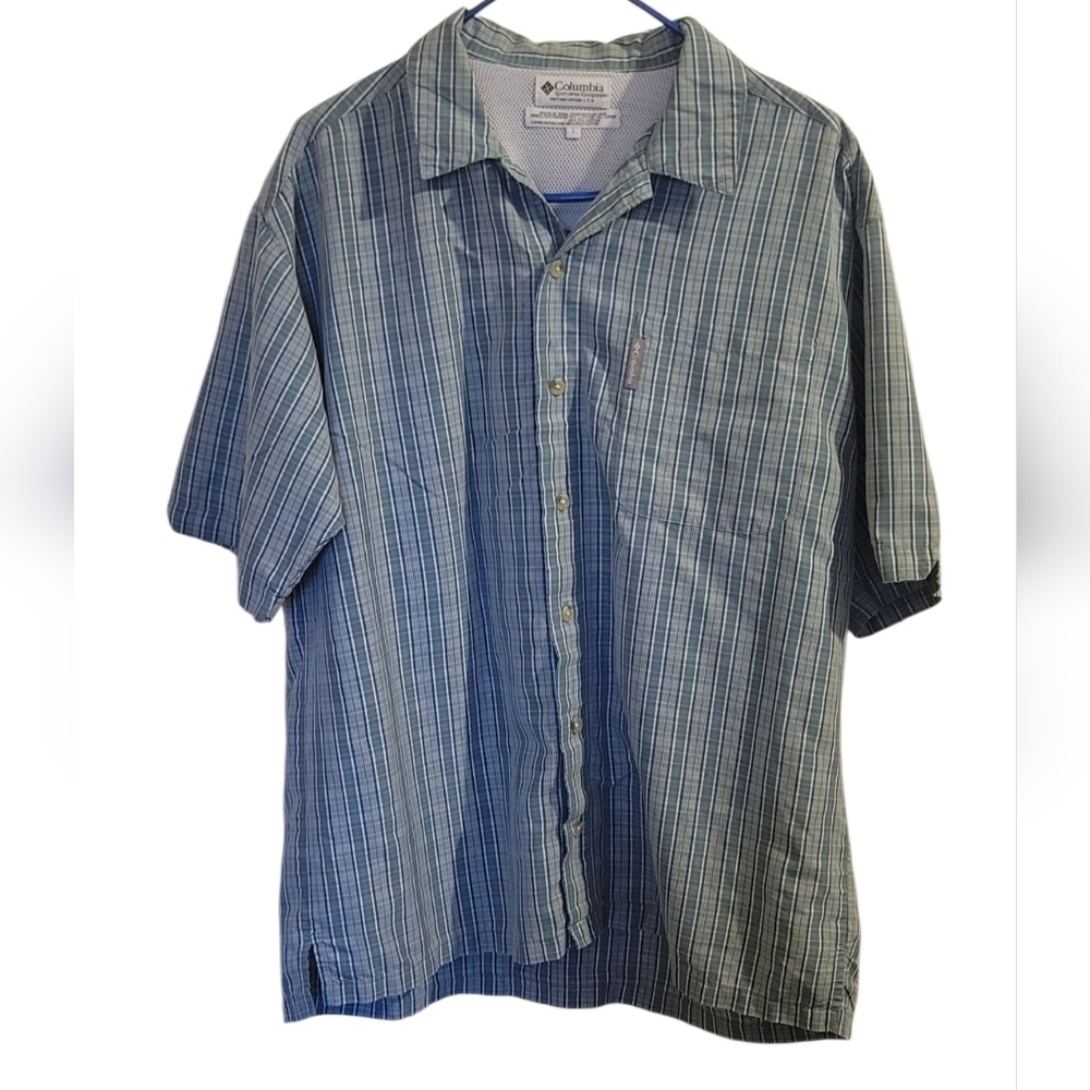 Columbia Green and Blue Checkered Men's Shirt Size L